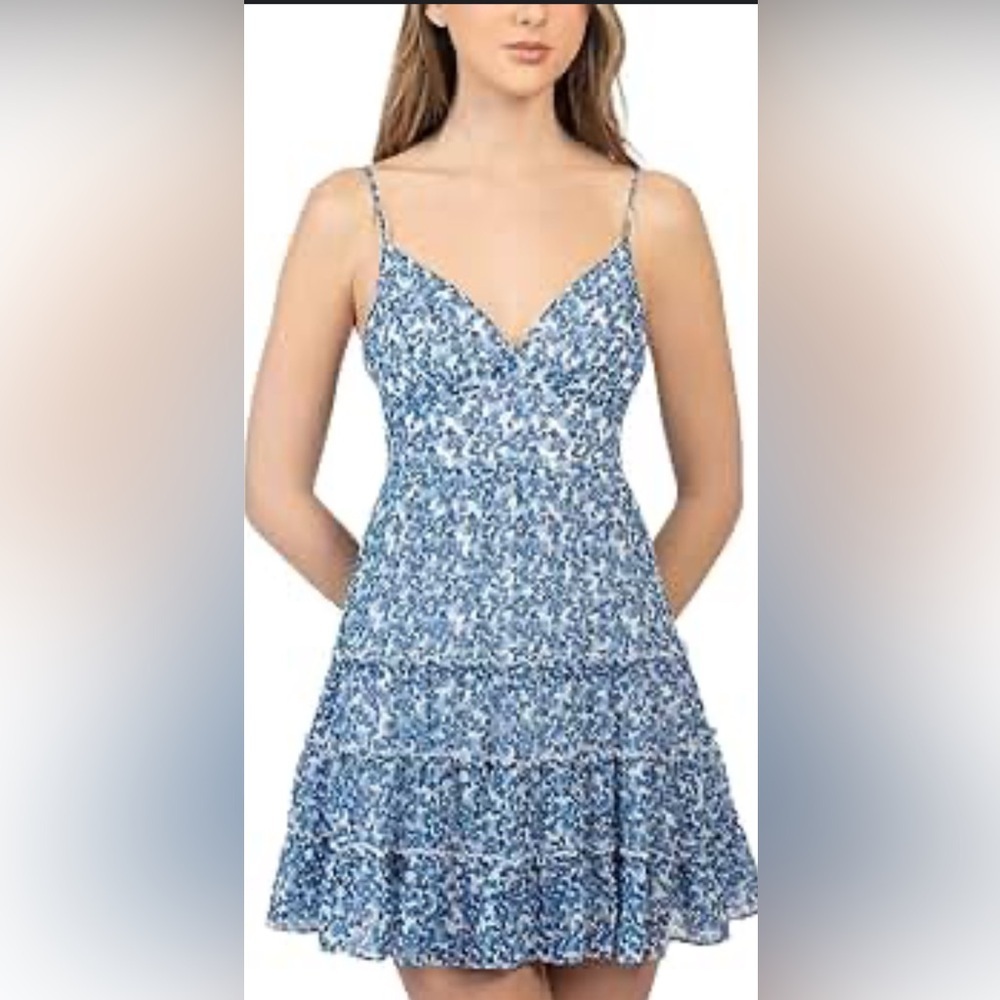 B Darlin Blue and White Floral Ruffled Mini Dress NWOT